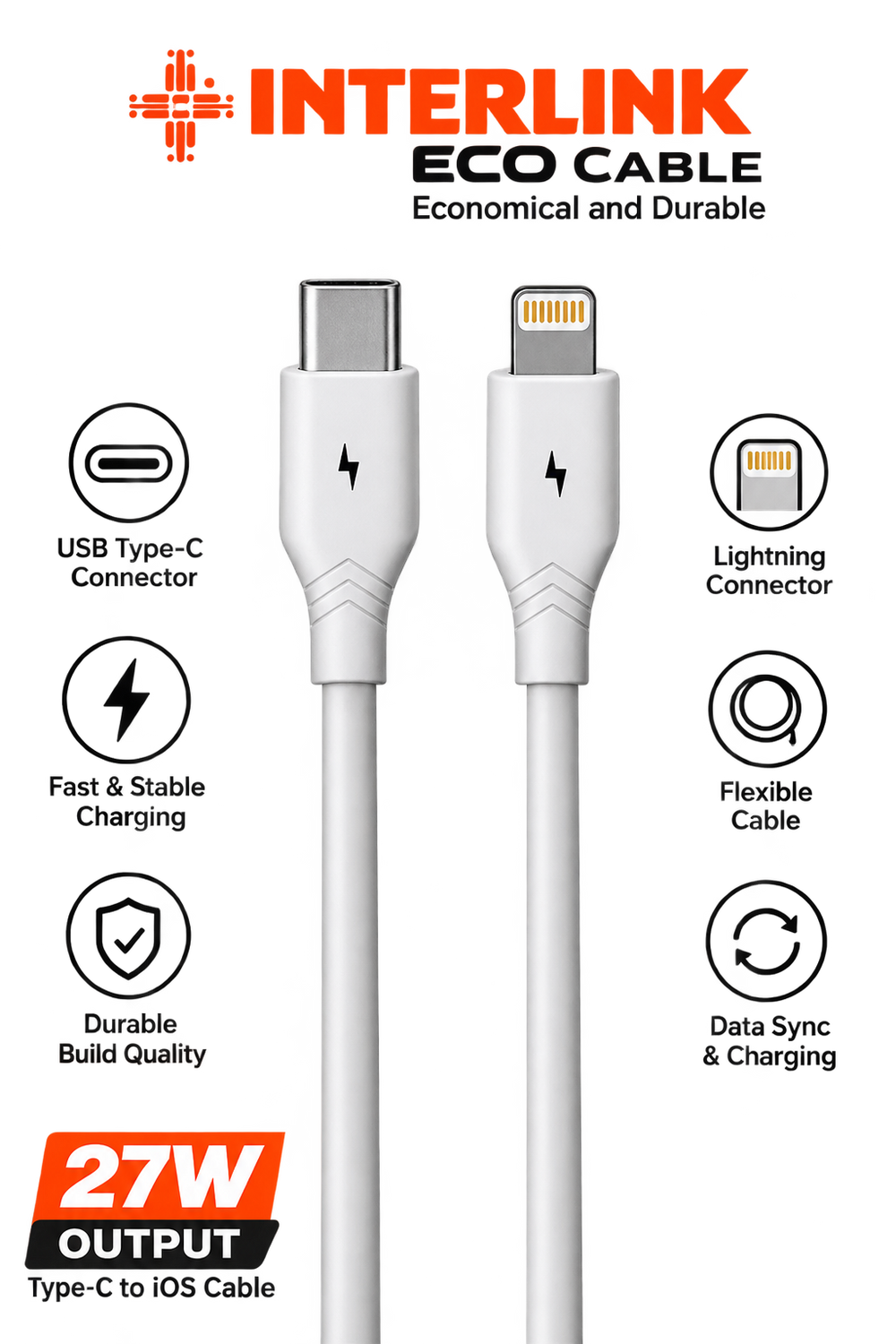 INTERLINK ECO CABLE -27W C to Lightning Iphone