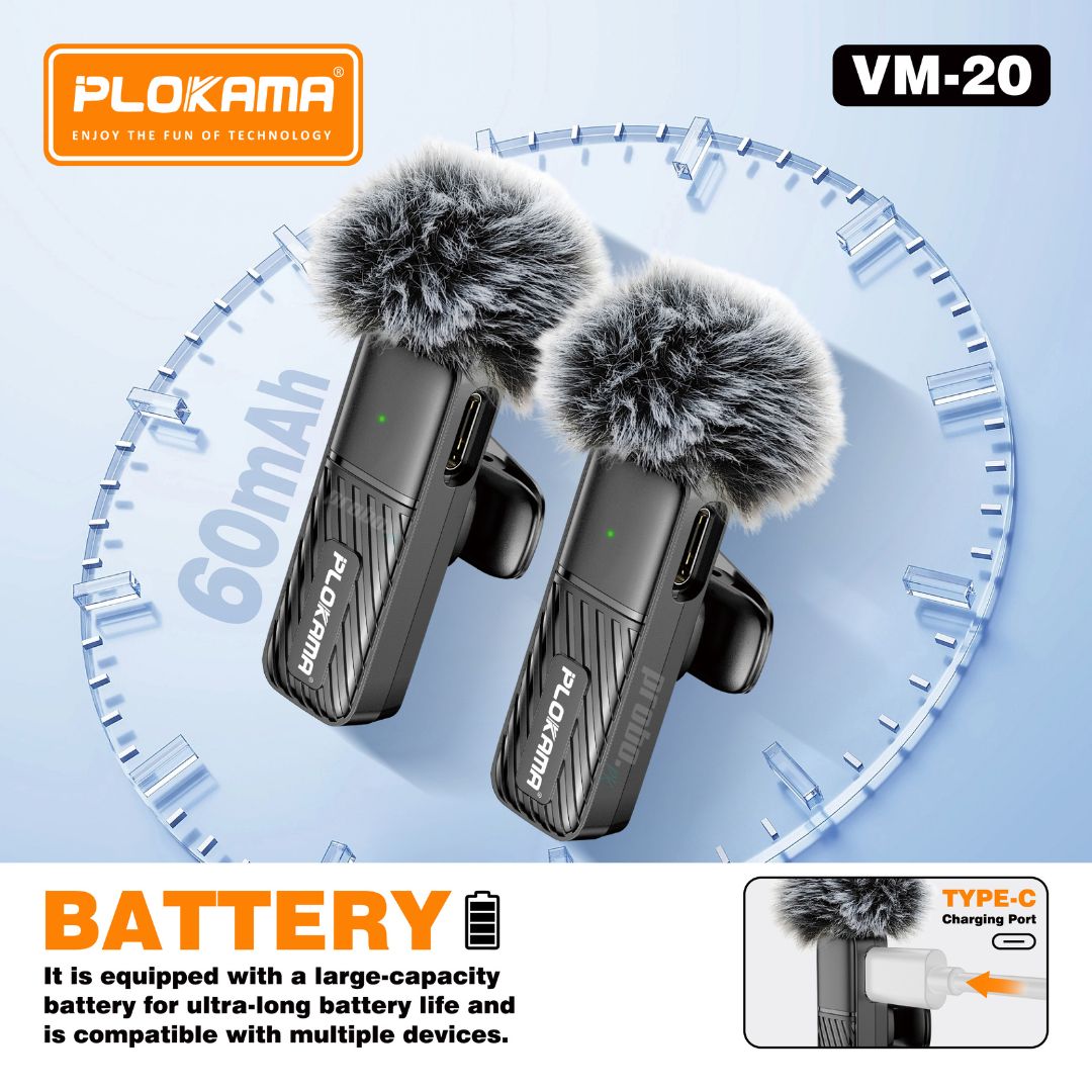 Plokama VM-20 Wireless Dual Lavalier Microphone for Android & iPhone