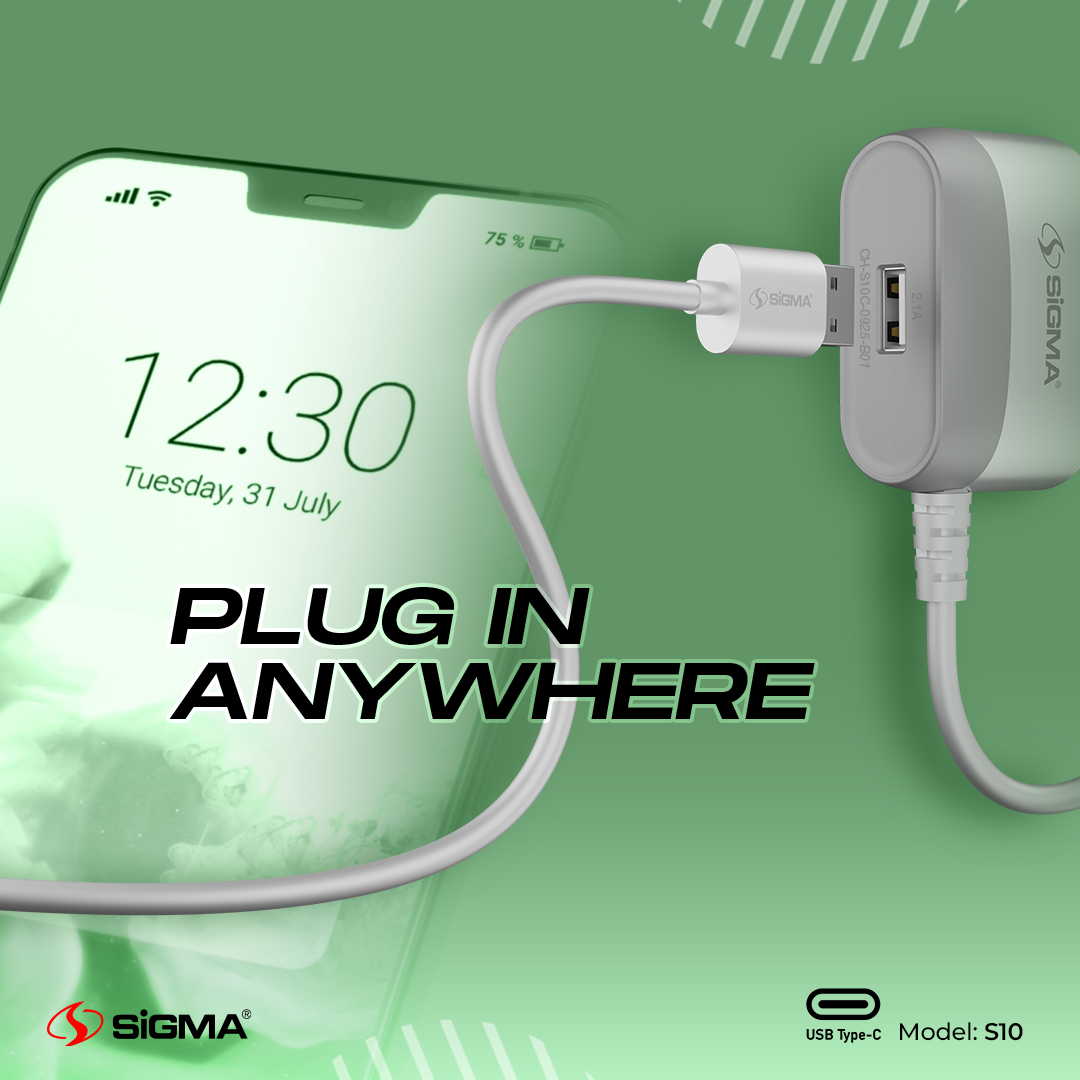 Sigma S10 Charger with Built-in Type-C Cable