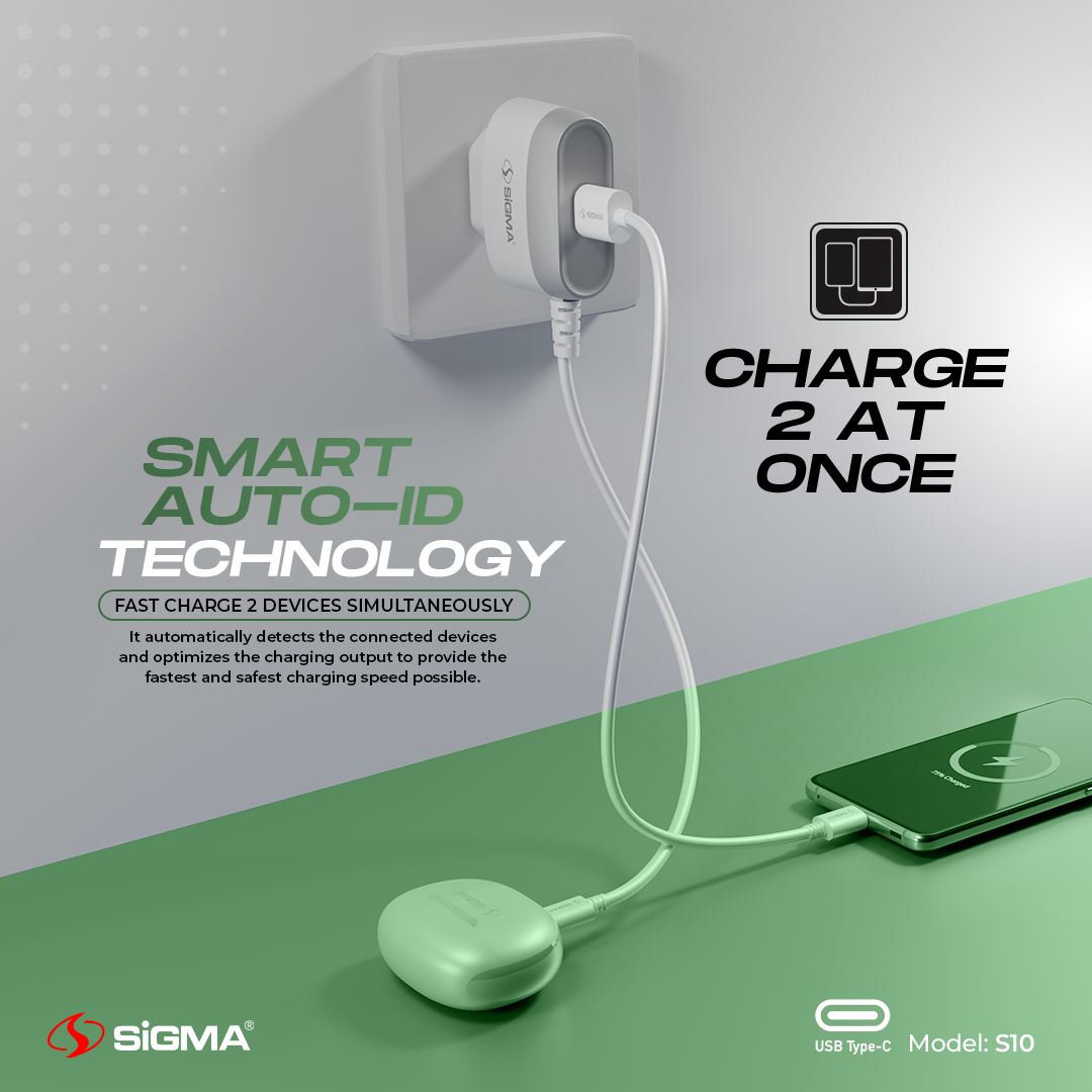 Sigma S10 Charger with Built-in Type-C Cable